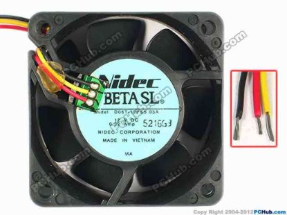 85210 Nidec D06T-12PS5 Server - Square Fan 03A, sq60x60x25, w90x3, 12V 0.32A Nidec D06T-12PS5 Server - Square Fan 