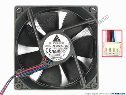 85222 Delta Electronics AFB0924HH Server - Square Fan -P20Y, sq92x92x25, w150x3x4, 24V 0.25A Delta Electronics AFB0924HH Server - Square Fan 