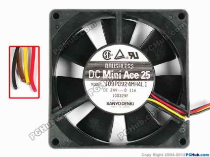 85226 Sanyo Denki 109P0924MH4L1 Server - Square Fan sq92x92x25, w150x4, 24V 0.11A Sanyo Denki 109P0924MH4L1 Server - Square Fan 