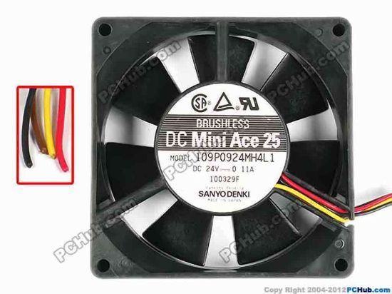 85226 Sanyo Denki 109P0924MH4L1 Server - Square Fan sq92x92x25, w150x4, 24V 0.11A Sanyo Denki 109P0924MH4L1 Server - Square Fan 