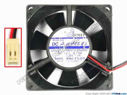 85426 Sanyo Denki 109P0812W4051 Server - Square Fan sq80x80x25, w110x2x2, 12V 0.15A Sanyo Denki 109P0812W4051 Server - Square Fan 