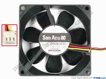 85434 Sanyo Denki 109R0812E401 Server - Square Fan sq80x80x25, w130x3x3, 12V 0.24A Sanyo Denki 109R0812E401 Server - Square Fan 