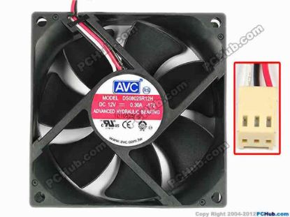85437 AVC DS08025R12H Server - Square Fan -172, sq80x80x25, w470x3x3, 12V 0.3A AVC DS08025R12H Server - Square Fan 