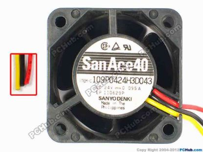85697 Sanyo Denki 109P0424H3D043 Server - Square Fan sq40x28, w45x3, 24V 0.095A Sanyo Denki 109P0424H3D043 Server - Square Fan 