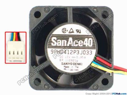 85699 Sanyo Denki 9PH0412P3J033 Server - Square Fan sq40x28, w200x4x4, 12V 0.35A Sanyo Denki 9PH0412P3J033 Server - Square Fan