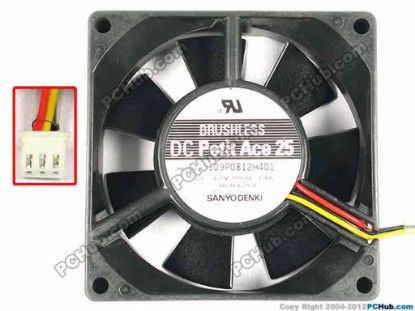85712 Sanyo Denki 109P0812H401 Server - Square Fan 109P0812H401, sq80x80x25, w35x3x3, 12V 0.14A Sanyo Denki 109P0812H401 Server - Square Fan 