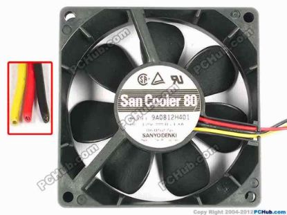 85718 Sanyo Denki 9A0812H401 Server - Square Fan 9A0812H401, sq80x80x25,w100x3, 12V 0.13A Sanyo Denki 9A0812H401 Server - Square Fan 