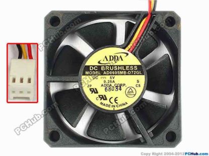 85727 ADDA AD0605MB-D72GL Server - Square Fan AD0605MB-D72GL, S, sq60x60x25, w35x3x3, 5V 0.25A ADDA AD0605MB-D72GL Server - Square Fan 