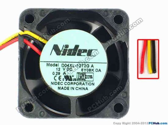 85740 Nidec D04XL-12T2G Server - Square Fan D04XL-12T2G, A, sq40x40x28, w120x3x3, 12V 0.29A Nidec D04XL-12T2G Server - Square Fan 