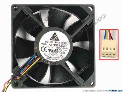 86044 Delta Electronics AFB0812SH Server - Square Fan -6M93, sq80x25, w110x4x4, ,12V 0.51A Delta Electronics AFB0812SH Server - Square Fan 