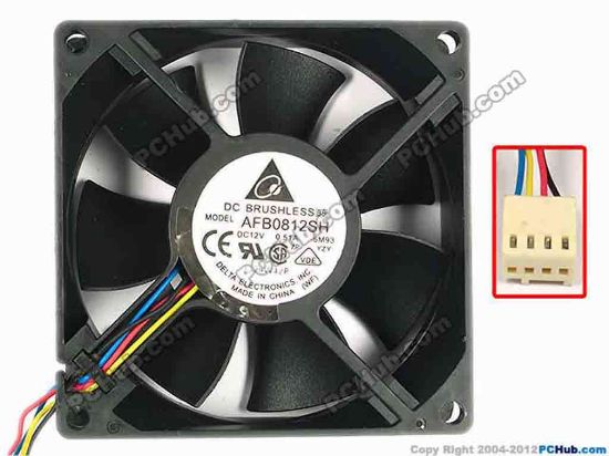 86044 Delta Electronics AFB0812SH Server - Square Fan -6M93, sq80x25, w110x4x4, ,12V 0.51A Delta Electronics AFB0812SH Server - Square Fan 