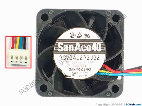 86249 Sanyo Denki 9GV0412P3J22 Server - Square Fan sq40x28, w300x4x4, 12V 0.60A Sanyo Denki 9GV0412P3J22 Server - Square Fan 