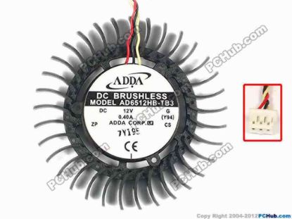 86322 ADDA AD6512HB-TB3 Server - Frameless / GPU Fan dia65x12. w220x3x3, 12V 0.40A ADDA AD6512HB-TB3 Server - Frameless / GPU Fan SAPPHIRE X1950PRO fan