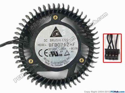 86425 Delta Electronics BFB0712HF Server - Round Fan -BE28, dia65x65x25, w70x4x4, 12V 1.80A Delta Electronics BFB0712HF Server - Round Fan 