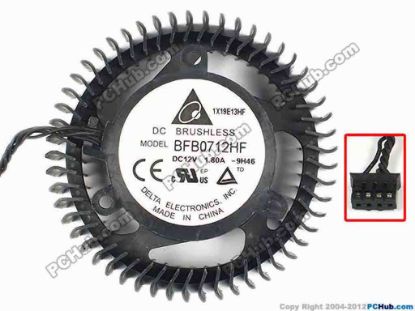 86427 Delta Electronics BFB0712HF Server - Round Fan -9H46, dia65x65x25, w60x4x4, 12V 1.80A Delta Electronics BFB0712HF Server - Round Fan 