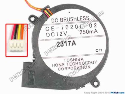 86472 Toshiba CE-7020L-02 Server - Blower Fan bw70x60x20, w210x4x4, 12V 250MA Toshiba CE-7020L-02 Server - Blower Fan 