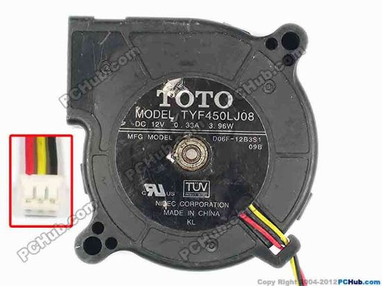 86481 TOTO TYF450LJ08  Server - Blower Fan D06F-12B3S1, 09B, bw60x60x25, w175x3x3, 12V 0.33A TOTO TYF450LJ08  Server - Blower Fan 