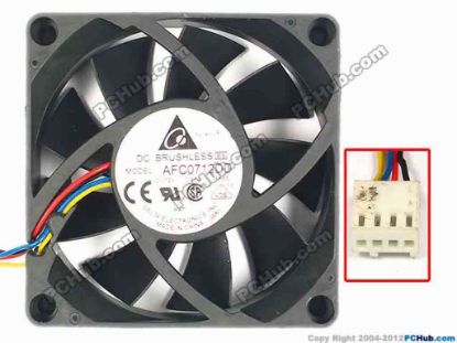 86537 Delta Electronics AFC0712DD Server - Square Fan -6K65, sq70x20, w150x4x4, 12V 0.45A Delta Electronics AFC0712DD Server - Square Fan 