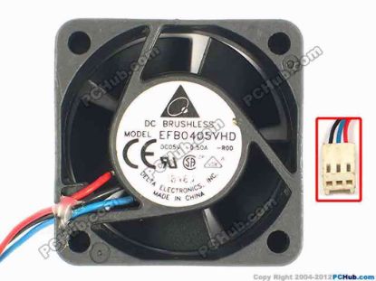 86538 Delta Electronics EFB0405VHD Server - Round Fan -R00, sq40x20, w100x3x3, 5V 0.50A Delta Electronics EFB0405VHD Server - Round Fan 
