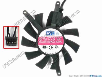 86581 AVC DASA0815R2U Server - Frameless / GPU Fan P010, Dia75x75x15, w40x4x4, 12V 0.6A, Black AVC DASA0815R2U Server - Frameless / GPU Fan 