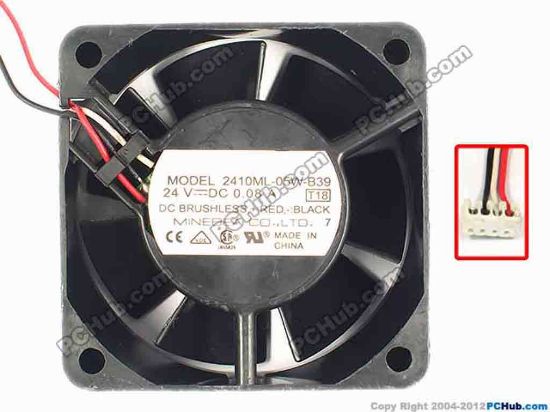 86757 NMB-MAT / Minebea 2410ML-05W-B39 Server - Square Fan T18, sq60x60x25, w125x3x3, 24V 0.08A NMB-MAT / Minebea 2410ML-05W-B39 Server - Square Fan 