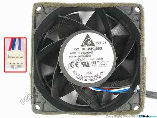 86781 Delta Electronics PFB0924DHE Server - Square Fan -SM04, -AC40， sq92x40, w120x4x4, 24V 1.74A Delta Electronics PFB0924DHE Server - Square Fan
