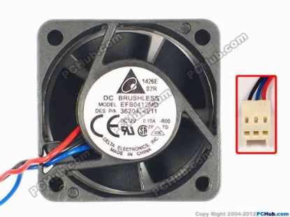 86795 Delta Electronics EFB0412MD Server - Square Fan -R00, 3620434211, sq40x40x20, w245x3x3, 12V 0.10A Delta Electronics EFB0412MD Server - Square Fan 