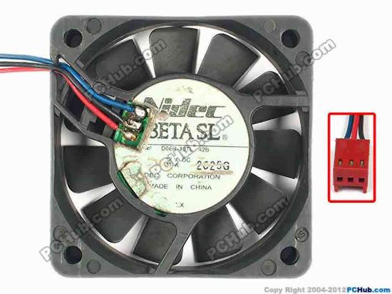 86810 Nidec D06R-12TL Server - Square Fan 42B, sq60x60x15, w205x3x3, 12V 0.11A Nidec D06R-12TL Server - Square Fan 