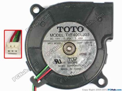 86949 TOTO TYF400LJ03 Server - Blower Fan D06F-12B1S2, 01B, bw60x60x25, w95x3x3, 12V 0.29A TOTO TYF400LJ03 Server - Blower Fan 