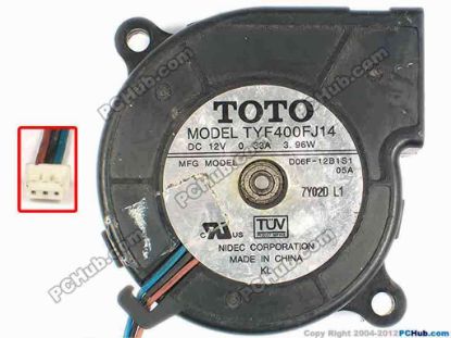 86950 TOTO TYF400FJ14 Server - Blower Fan D06F-12B1S1, 05A, bw60x60x25, w115x3x3, 12V 0.33A TOTO TYF400FJ14 Server - Blower Fan 