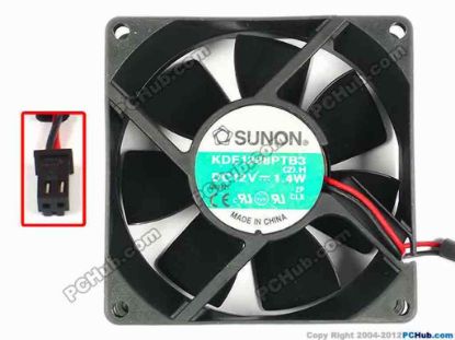 86965 SUNON KDE1208PTB3 Server - Square Fan (2).H, sq80x80x25, w110x2x2, 12V 1.4W SUNON KDE1208PTB3 Server - Square Fan 
