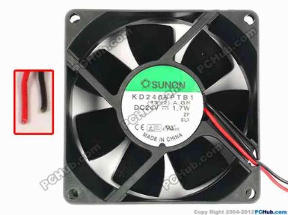 86972 SUNON KD2408PTB1 Server - Square Fan 13.(2).A.GN, sq80x80x25,2-Wire, 24V 1.7W  SUNON KD2408PTB1 Server - Square Fan 