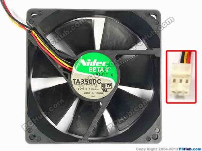 86988 Nidec TA350DC Server - Square Fan M34422-58, INT, sq92x92x25, w265x3x3, 12V 0.40A Nidec TA350DC Server - Square Fan 