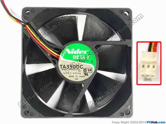 86988 Nidec TA350DC Server - Square Fan M34422-58, INT, sq92x92x25, w265x3x3, 12V 0.40A Nidec TA350DC Server - Square Fan 