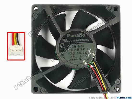 87039 Panasonic FBA08A24H Server - Square Fan FH6-1618, 9124BZ-2N0-01,sq80x80x25, w120x3x3, 12V  Panasonic FBA08A24H Server - Square Fan 