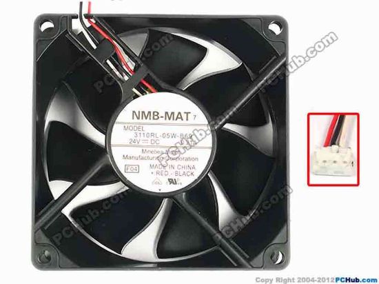 87052 NMB-MAT / Minebea  3110RL-05W-B69 Server - Square Fan  F04, sq80x80x25, w215x3x3, 24V 0.21A NMB-MAT / Minebea  3110RL-05W-B69 Server - Square Fan 
