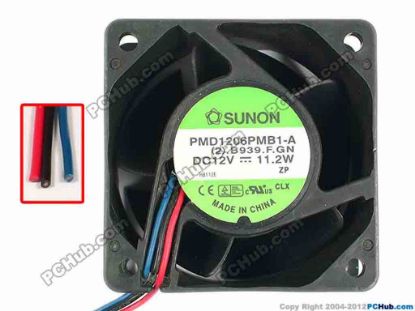 87074 SUNON PMD1206PMB1-A Server - Square Fan (2).B939.F.GN, sq60x60x38,3-wire, 12V 11.2W  SUNON PMD1206PMB1-A Server - Square Fan 