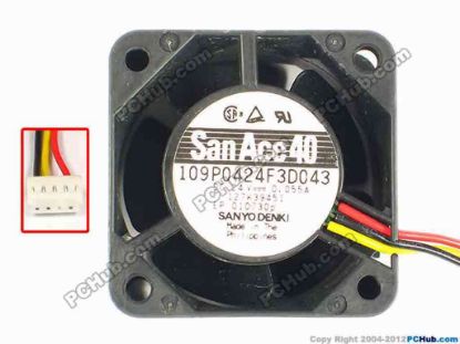 87104 Sanyo Denki 109P0424F3D043 Server - Square Fan sq40x40x28, w175x3x4, 24V 0.055A Sanyo Denki 109P0424F3D043 Server - Square Fan 