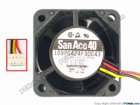 87104 Sanyo Denki 109P0424F3D043 Server - Square Fan sq40x40x28, w175x3x4, 24V 0.055A Sanyo Denki 109P0424F3D043 Server - Square Fan 