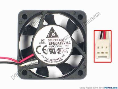 87110 Delta Electronics EFB0412VHA  Server - Square Fan -P57J, sq40x40x10, w200x3x3, 12V 0.23A Delta Electronics EFB0412VHA  Server - Square Fan 