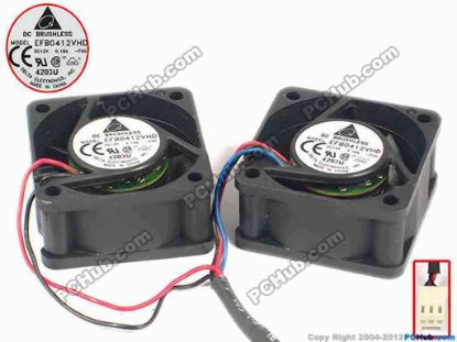 87114 Delta Electronics EFB0412VHD Server - Square Fan -F00, sq40x40x20, w135x5x3, 12V 0.18A, 2 fan Delta Electronics EFB0412VHD Server - Square Fan 