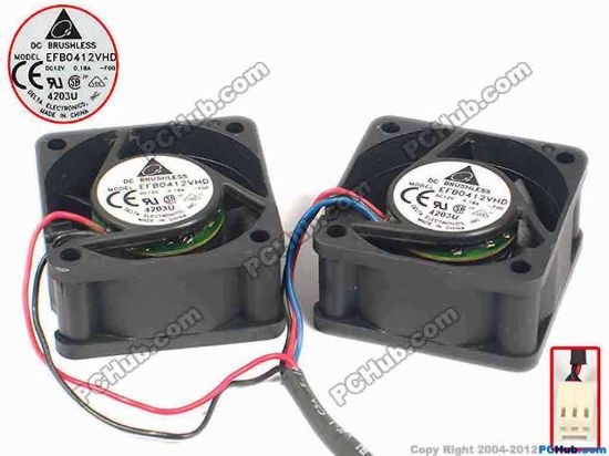 87114 Delta Electronics EFB0412VHD Server - Square Fan -F00, sq40x40x20, w135x5x3, 12V 0.18A, 2 fan Delta Electronics EFB0412VHD Server - Square Fan 