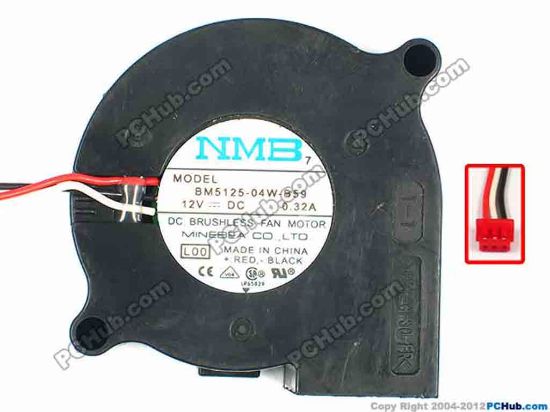 87169 NMB-MAT / Minebea BM5125-04W-B59 Server - Blower Fan L00, BW50X25, W155X3X3, 12V. 0.32A  NMB-MAT / Minebea BM5125-04W-B59 Server - Blower Fan 