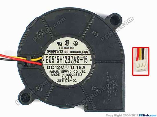 87187 Japan Servo E0515H12B7AS-15 Server - Blower Fan bw52x51x15, w295x3x3, 12V 0.15A Japan Servo E0515H12B7AS-15 Server - Blower Fan 