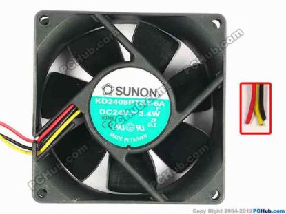 87410 SUNON KD2408PTS1-6A Server - Square Fan F, sq80x25, 3-wire, 24V 3.4W SUNON KD2408PTS1-6A Server - Square Fan 