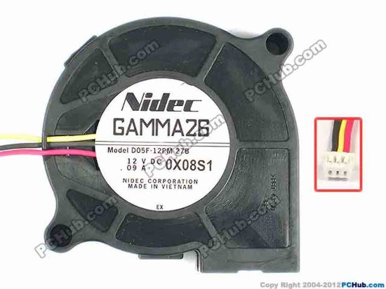 87447 Nidec D05F-12PM 27B Server - Blower Fan 27B, bw51x15, w200x3x3, 12V 0.09A Nidec D05F-12PM 27B Server - Blower Fan 