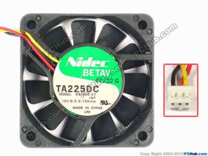 87459 Nidec R33960-57 Server - Square Fan INF, sq60x15, w60x3x3, 12V 0.13A Nidec R33960-57 Server - Square Fan 