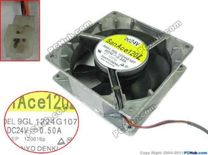 87481 Sanyo Denki 9GL1224G107 Server - Square Fan sq120x120x38, w100x3x3, 24V 0.50A Sanyo Denki 9GL1224G107 Server - Square Fan 