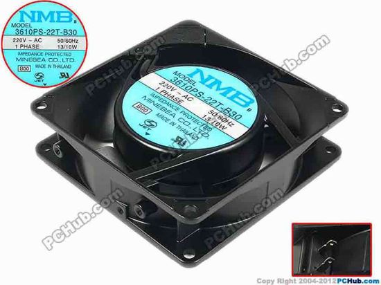 87561 NMB-MAT / Minebea 3610PS-22T-B30 Server - Square Fan B00, sq90x90x25, 220V 13/10W NMB-MAT / Minebea 3610PS-22T-B30 Server - Square Fan 