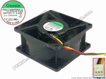 87592 SUNON PSD1208PMB3-A Server - Square Fan (2).3248.F.GN, sq80x80x38, 3-wire, 12V 4.6W SUNON PSD1208PMB3-A Server - Square Fan 